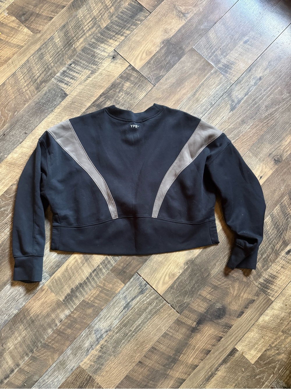 Abercrombie YPB Black Cropped Neo Knit Sweatshirt with Taupe Panels